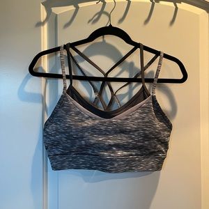 𝅺ZYIA Active Luxe gray strappy sport bra yoga fitness L